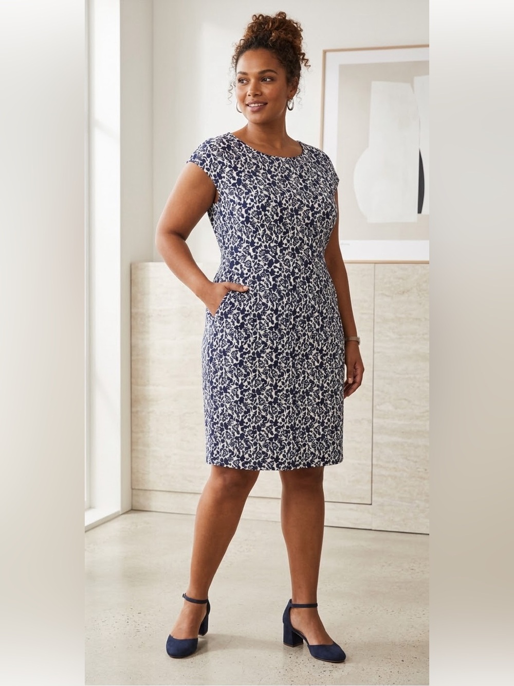BODEN Florrie Floral Jersey Dress In French Navy Pockets Sz 16P